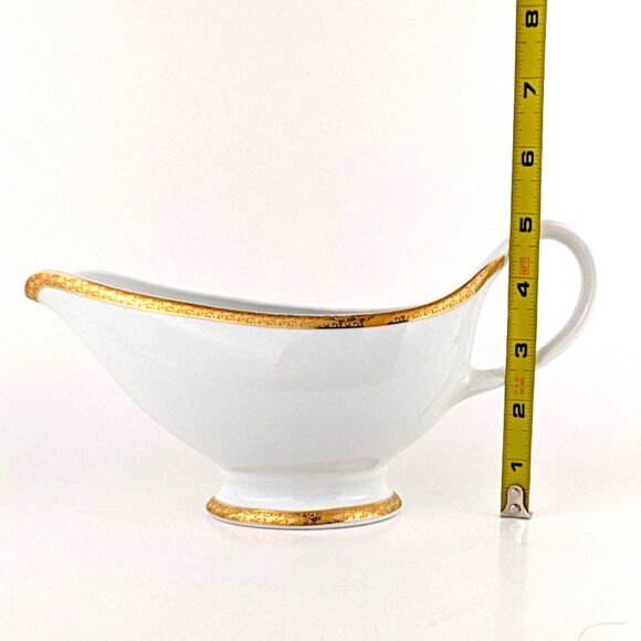St. Nicholas Square Gravy Boat Laurel Gold Fine Porcelain 18 Karat Dual Band - Picture 10 of 11